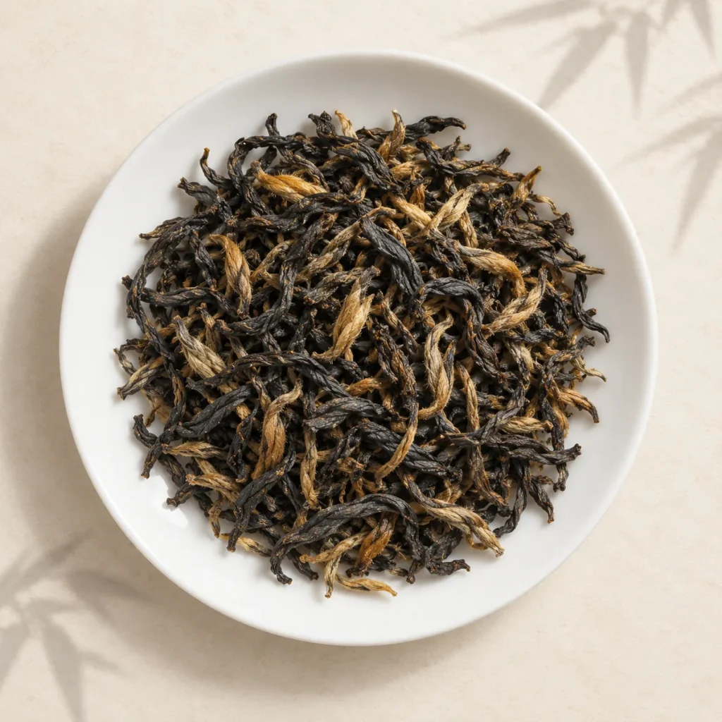 滇红工夫肥壮紧结乌润并显金毫的干茶条索