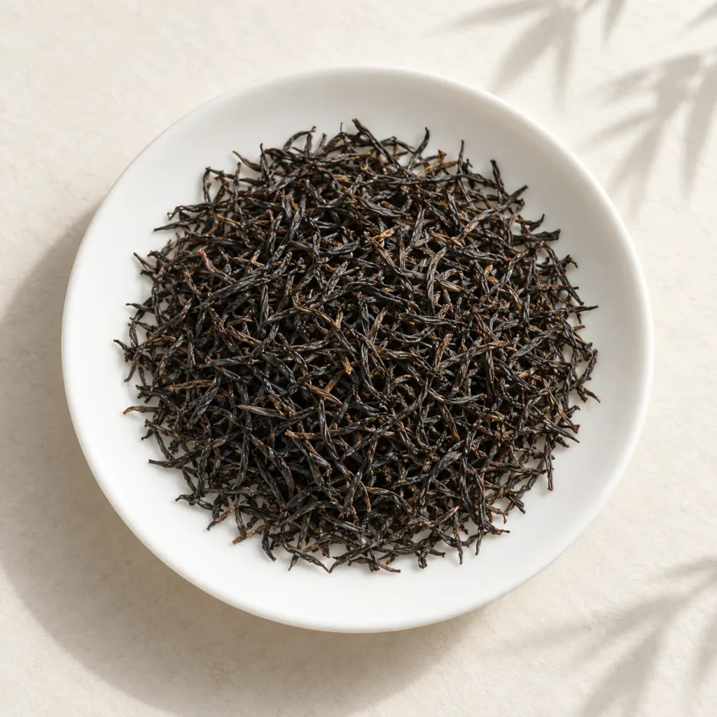 经典祁门工夫红茶细紧苗秀乌黑油润并略显金毫的干茶
